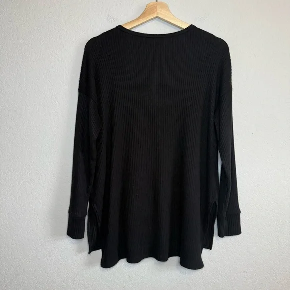 American Eagle Black Long Sleeve Super Soft Ribbed V Neck Shirt Top Size Medium - Picture 5 of 9